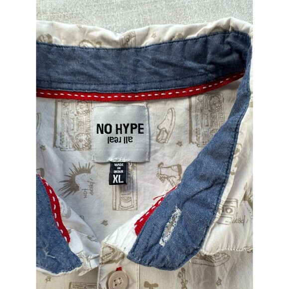 No Hype Button Up Short Sleeve 80s Theme Shirt‎ Men’s XL - FAINT STAINS - Picture 6 of 9